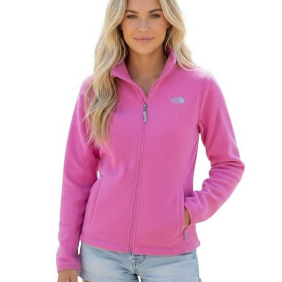 The North Face Medium or Small Pink Fleece Zip Lightweight Jacket Gray Trim - Picture 1 of 7